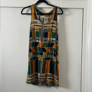 Geometric Sleeveless Dress Ruffle Back Small